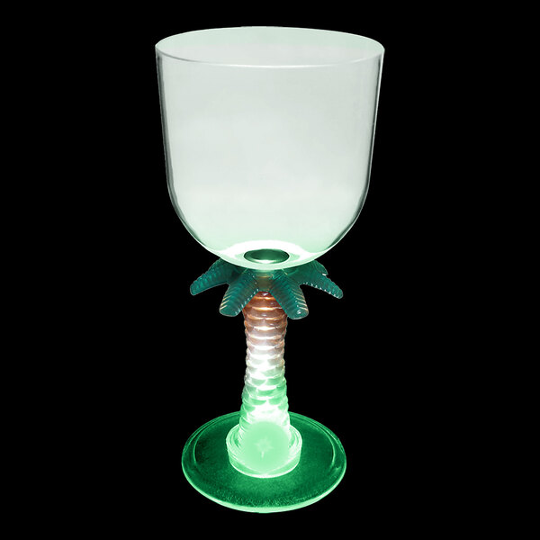 A customizable plastic palm tree stem goblet with a green LED light.