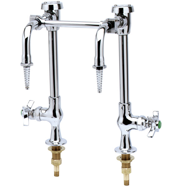A T&S combination science table faucet with two chrome handles.