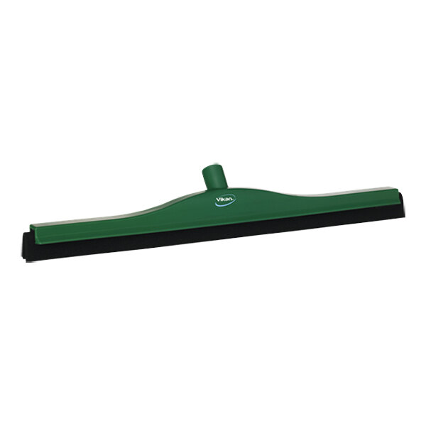 A green and black Vikan floor squeegee with a black handle.