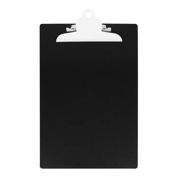 A black clipboard with a white clip.