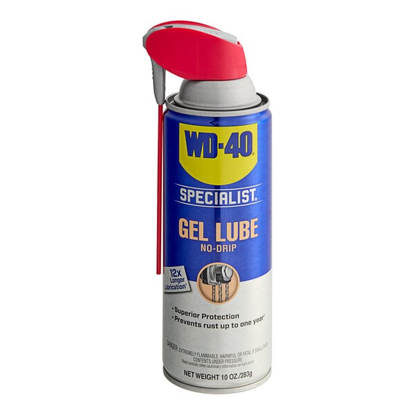 A can of WD-40 Specialist Protective No-Drip Gel Spray Lubricant with a red lid.