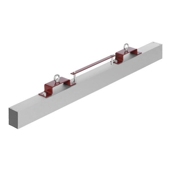A long metal bar with red metal parts on each end.
