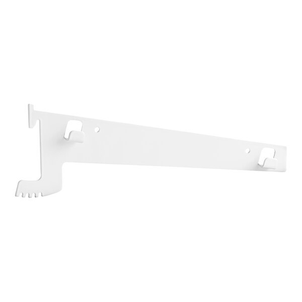 A white rectangular Avantco Refrigeration shelf bracket with screw holes.