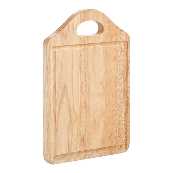A Franmara rubberwood cutting board with a handle.