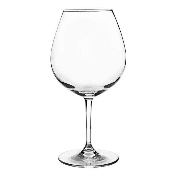A clear Franmara Tritan plastic wine glass.