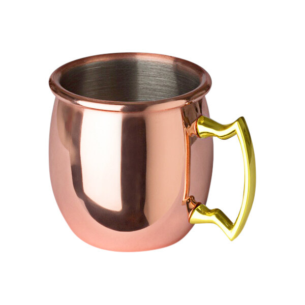 A copper Franmara mini Moscow mule mug with a gold handle.