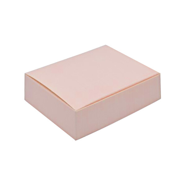A pink 1/4 lb. linen candy box with a white cover.