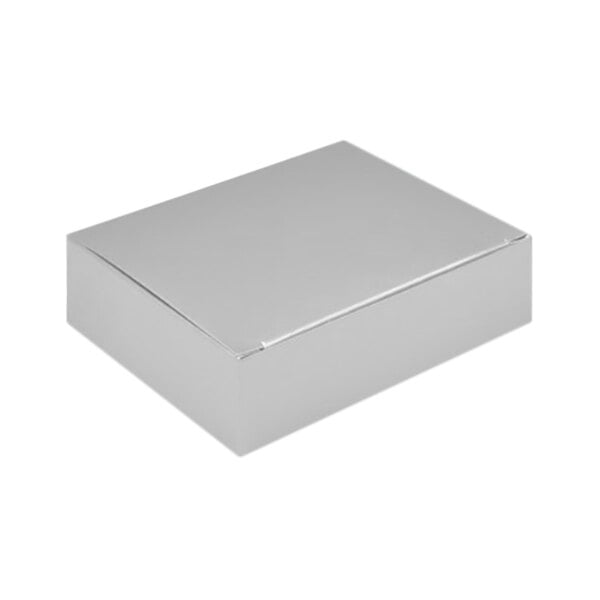 A silver 1/4 lb. candy box with a lid.