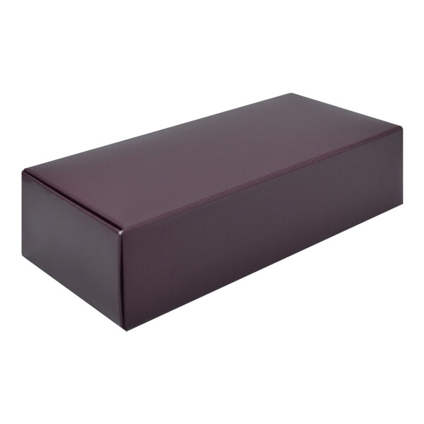 A maroon rectangular candy box with a lid on a white background.
