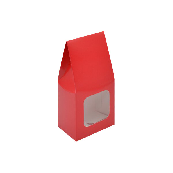 A red candy box with a white square window.