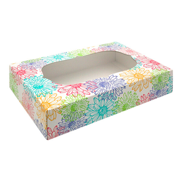 A white 2-piece candy box with a design window and flowers on it.