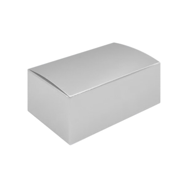 A white rectangular 1/4 lb. foil candy box with a lid.
