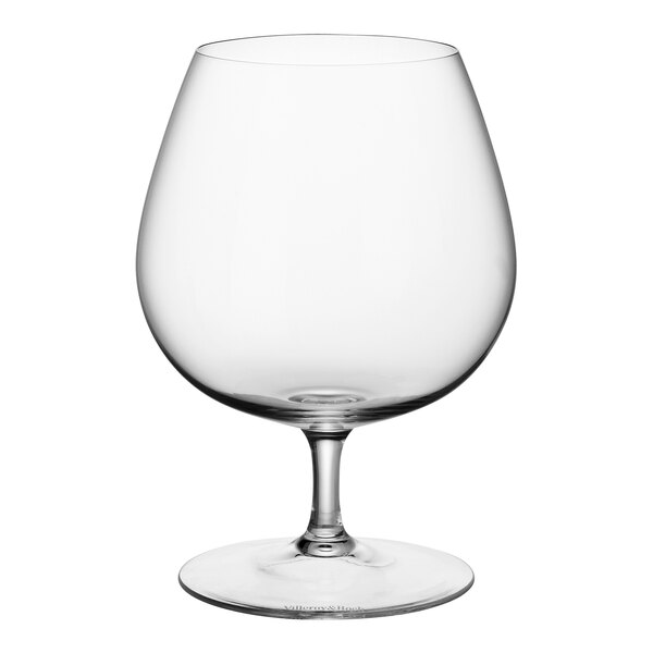 A Villeroy & Boch Purismo brandy snifter with a stem on a white background.