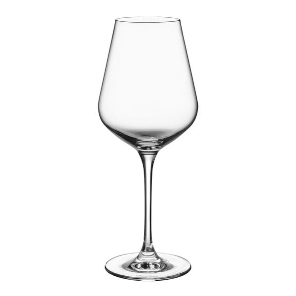 A close-up of a clear Villeroy & Boch La Divina white wine glass with a stem.