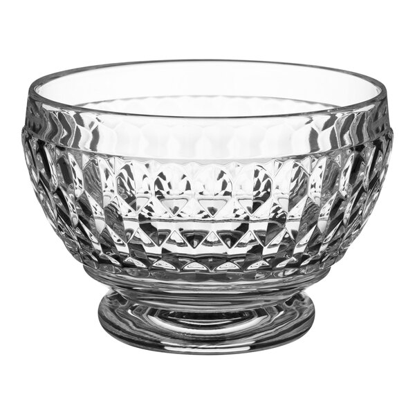 A clear glass Villeroy & Boch bowl with a cut out design on the base.