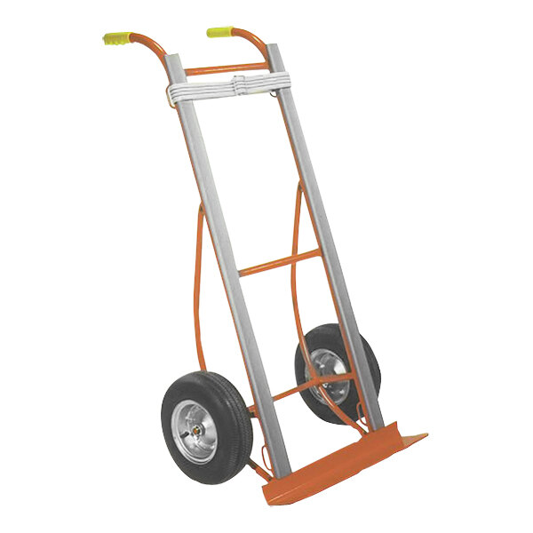 A Wesco Industrial Products steel appliance hand truck with pneumatic wheels and a belt ratchet.
