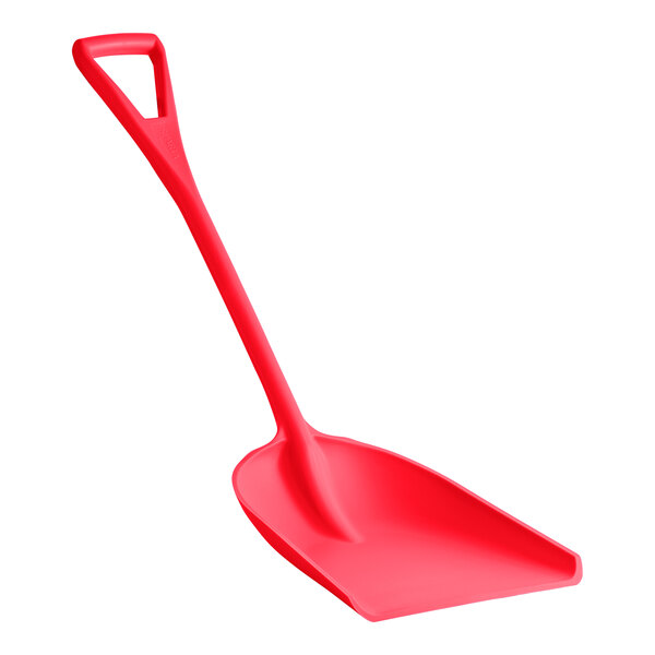 A red Carlisle Sparta food service shovel with a handle.