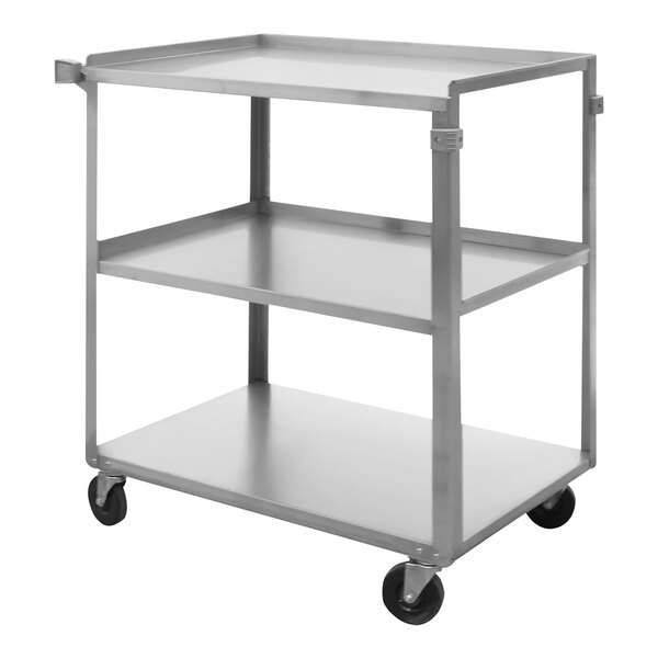 A Wesco stainless steel 3-shelf service cart with wheels.