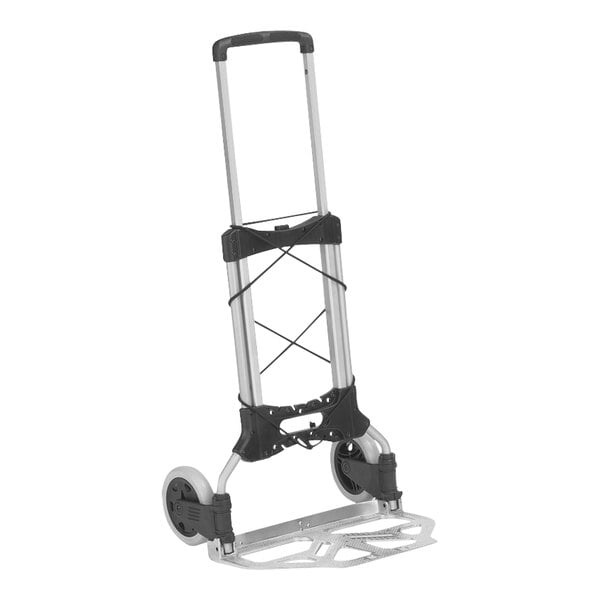A black and silver Wesco hand truck with wheels.