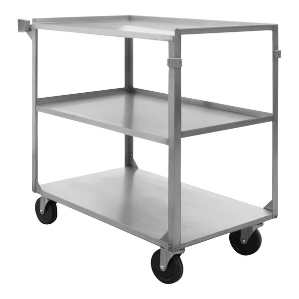 A stainless steel Wesco 3-shelf service cart with wheels.