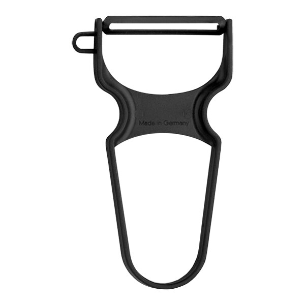 A black plastic Matfer Bourgeat vegetable peeler with a metal clip.