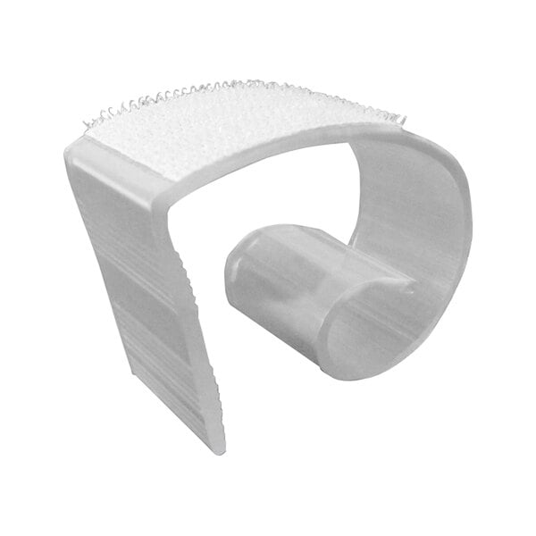 A white plastic National Public Seating skirting clip.