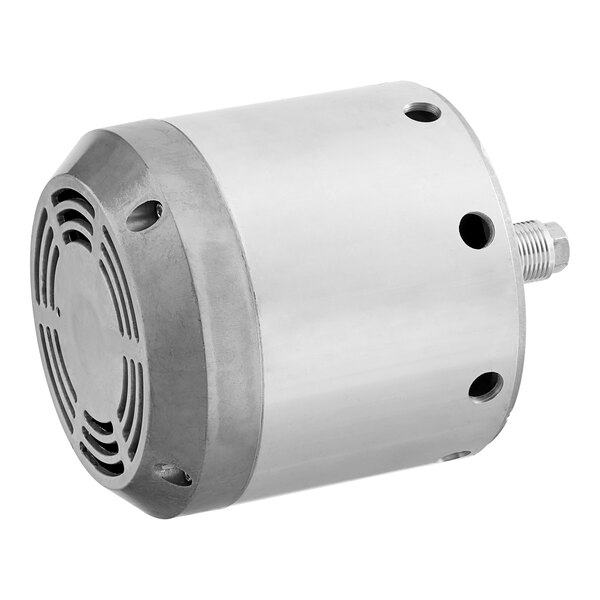 An Avantco motor with a metal housing and round metal cylinder with holes.