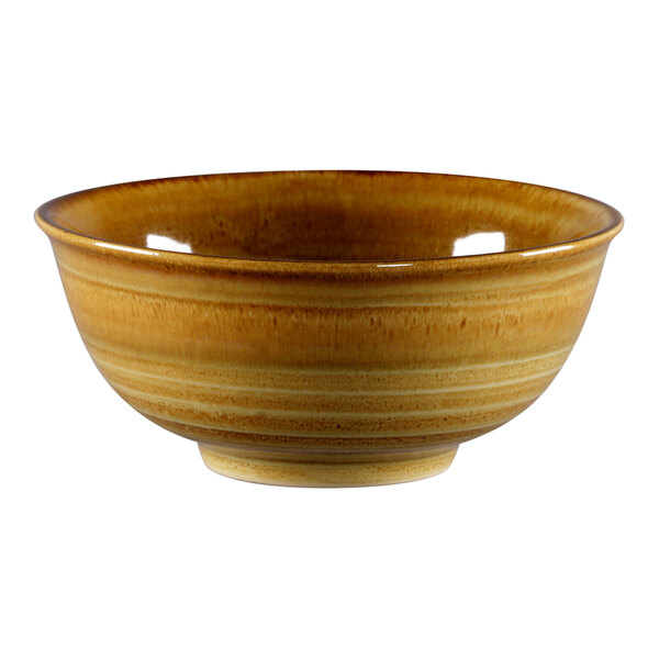 A brown RAK Porcelain bowl with white spots and stripes.