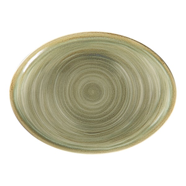 A RAK Porcelain emerald green oval platter with a spiral design.