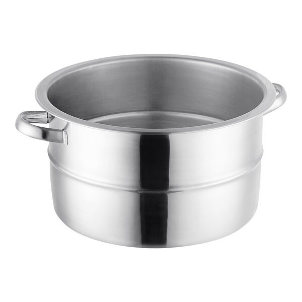 A silver Choice Deluxe stainless steel soup chafer food pan with handles.