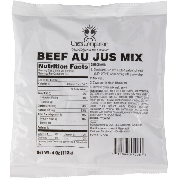 A white package of Chef's Companion Au Jus Mix with black and red text on a counter.
