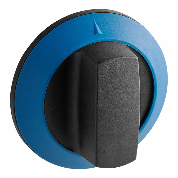 A black and blue knob with a black handle.