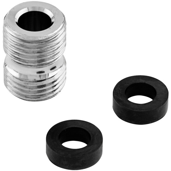 A T&S black rubber adapter with metal parts on a white background.