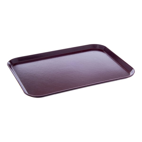 A rectangular Dinex fiberglass tray with a dark red finish.