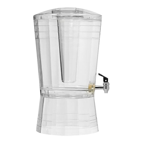 A clear plastic Choice beverage dispenser with a clear plastic lid and spigot.