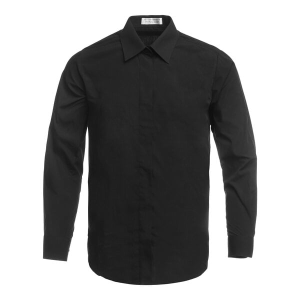 A Henry Segal black long sleeve cafe/bistro shirt with a collar.
