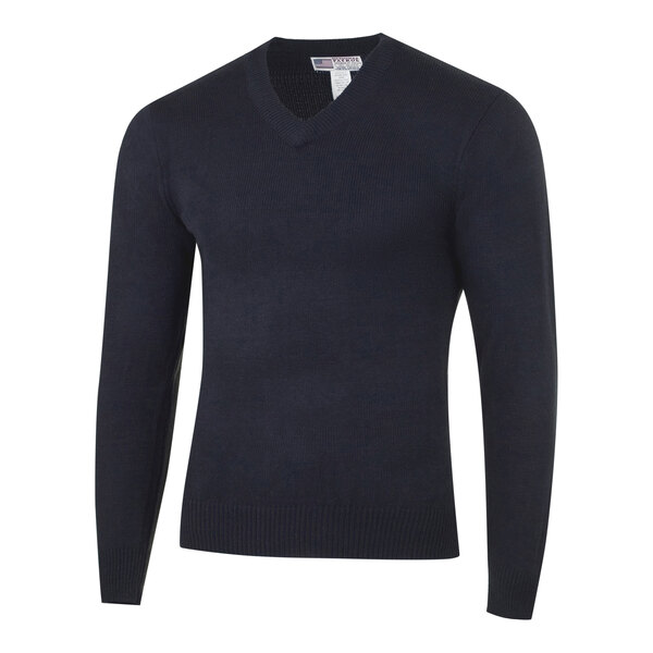 A Henry Segal navy long sleeve sweater on a mannequin.