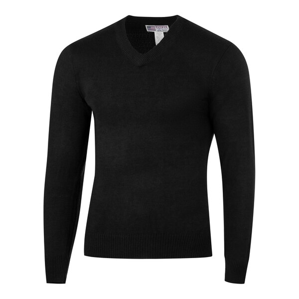 A black Henry Segal long sleeve sweater with a v-neck.