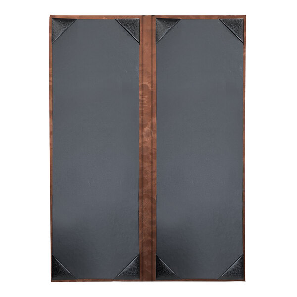 A rectangular black and brown frame with a bronze brushed metallic finish holding a customizable menu cover.