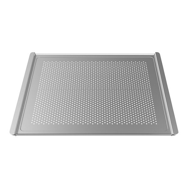 A Unox perforated aluminum baking pan with holes in the surface.