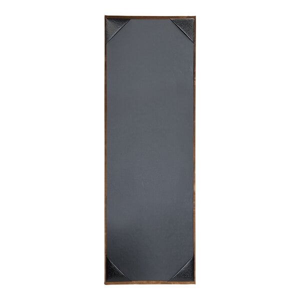 A rectangular black board with a wooden frame.