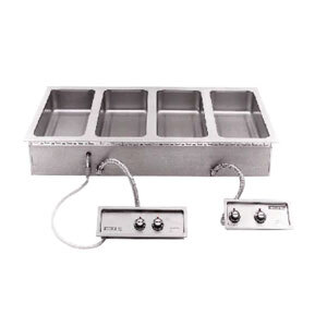 A Wells stainless steel drop-in hot food well with four trays.