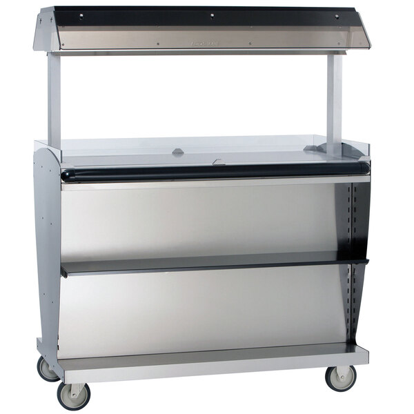An Alto-Shaam stainless steel hot food takeout cart.