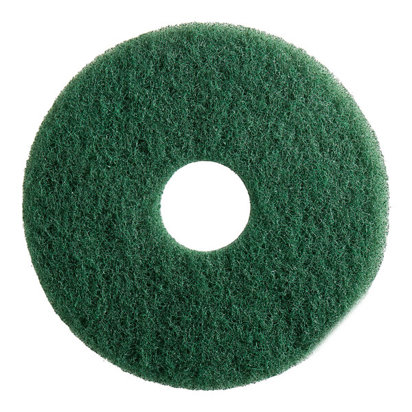 A white circle with a green Lavex scrubbing pad in the middle.