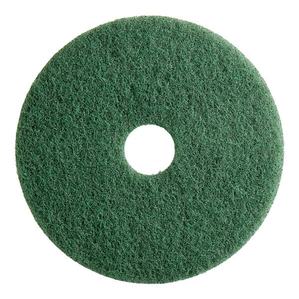 A green Lavex circular scrub pad for a floor machine.