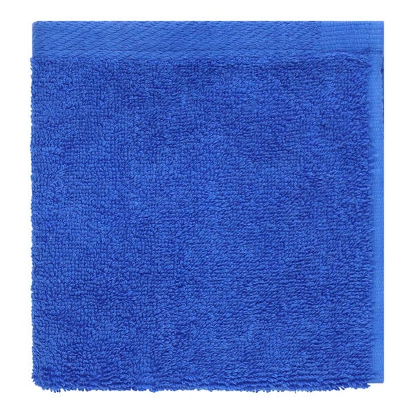 A 1888 Mills Marine blue washcloth with a white border.