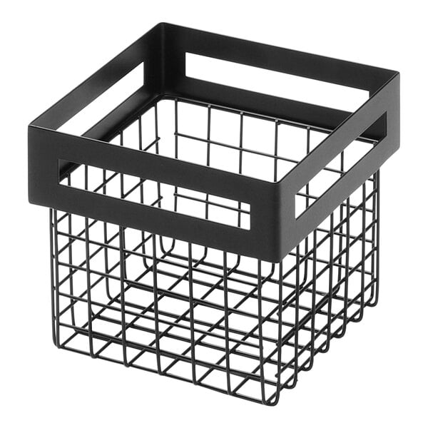 An American Metalcraft black metal display basket with handles.