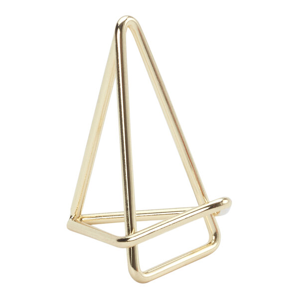 An American Metalcraft gold triangle shaped table card holder.