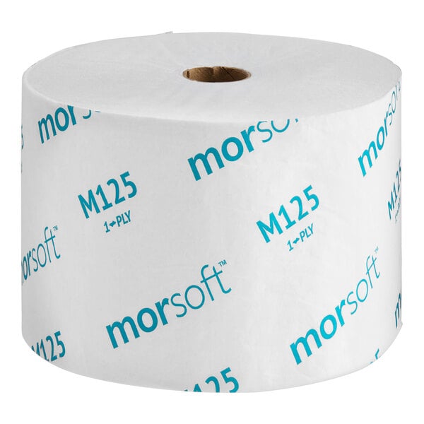 A case of Morcon Morsoft standard high-capacity toilet paper rolls with a white background.