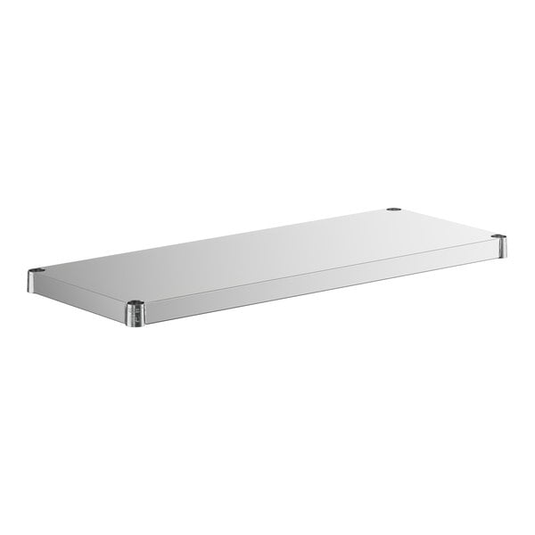 A white rectangular stainless steel shelf with black corners.